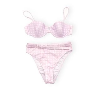 Onia Pink Gingham Two Piece High Waist Swimsuit L